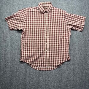 Cambridge Classics Shirt Mens Large Maroon Button Down Plaid Short Sleeve